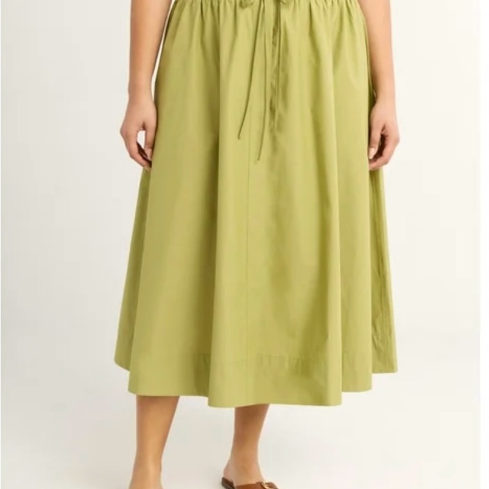 Free Assembly Women's Olive Green Plus Tie Front Cotton Maxi Skirt, Size 4X